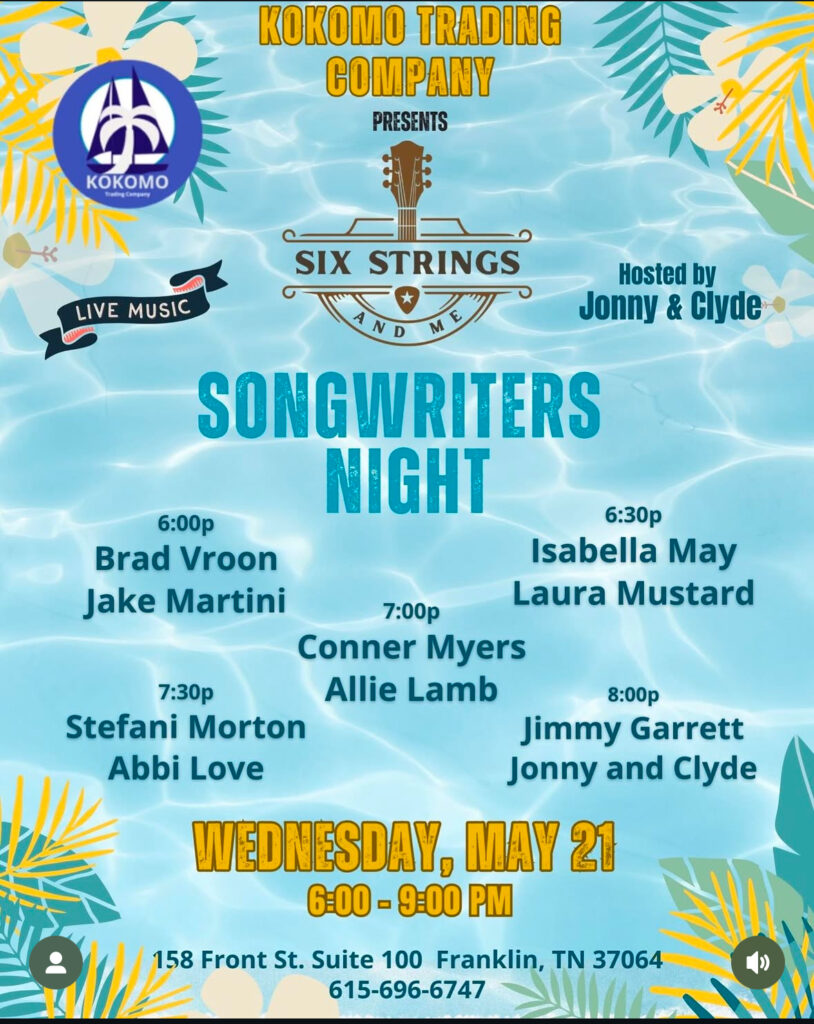 a concert poster for six strings songwriters night