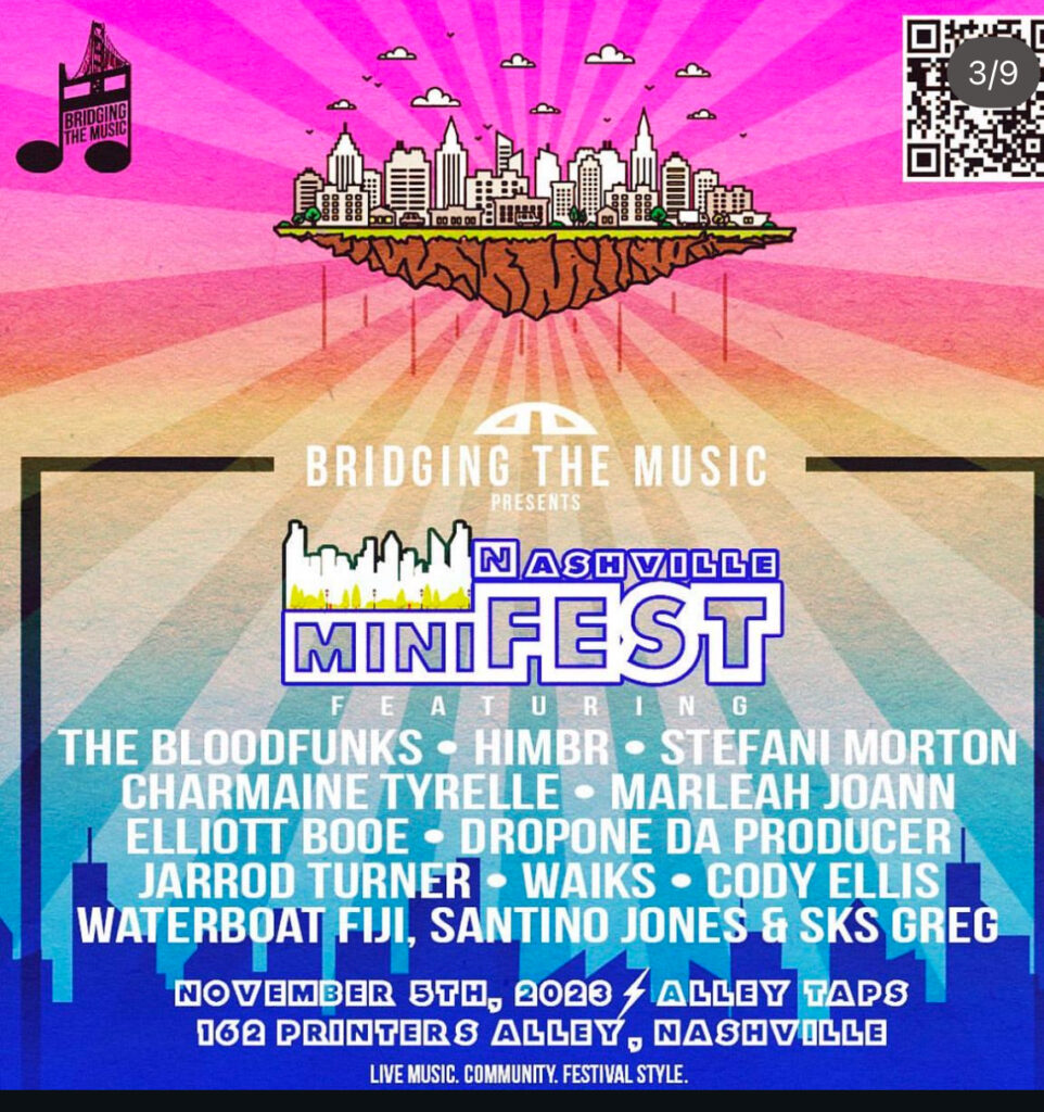 a concert poster showing a selection of musical acts appearing